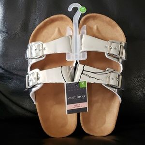 NWT West Loop silver slip on sandals